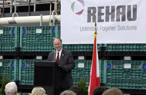 Governor Bentley speaks at a REHAU press conference announcing an earlier expansion on January 14, 2013