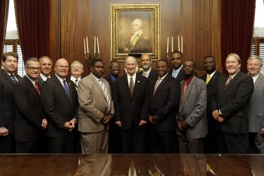 Governor Bentley discusses economic development funding during a recent meeting with leaders from Wilcox County.