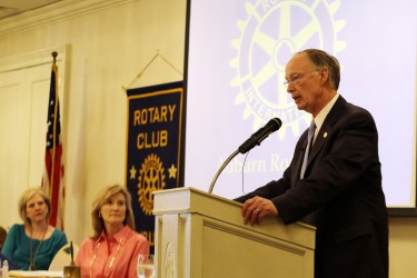 Alabama Gov. Robert Bentley speaks to the Auburn Rotary Club about the crisis facing Alabama's General Fund, Wednesday, May 6, 2015 in Opelika, Ala. He addressed specific cuts to Lee County. (Governor's Office, Jamie Martin)