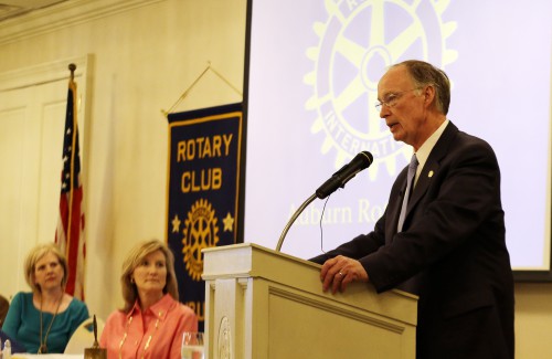 Alabama Gov. Robert Bentley speaks to the Auburn Rotary Club about the crisis facing Alabama's General Fund, Wednesday, May 6, 2015 in Opelika, Ala. He addressed specific cuts to Lee County. (Governor's Office, Jamie Martin)