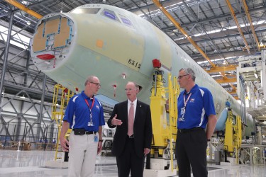 Alabama Gov. Robert Bentley greeted officials, spoke and met with Airbus executives at the opening of the new Airbus U.S. Manufacturing Facility in Mobile, Ala., Monday, Sept. 14, 2015. Airbus has invested $600 million in it's first it's U.S. manufacturing facility, and will produce A319, A320 and A32 single aisle aircraft by 2018. (Governor's Office, Jamie Martin)