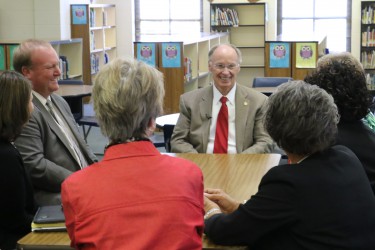 Alabama Governor Robert Bentley meets with leaders in education and tours Monroeville Elementary School, Monday, March 21, 2016, in Monroeville, Ala. The school provides an outstanding educational experience for  more than 600 students in Pre-Kindergarten through 4th grade. Gov. Bentley discussed many issues affecting education in rural Alabama, particularly the lack of high-speed, high-capacity internet, or broadband, and the need to expand Alabama's First Class Pre-K program. (Governor's Office, Jamie Martin)